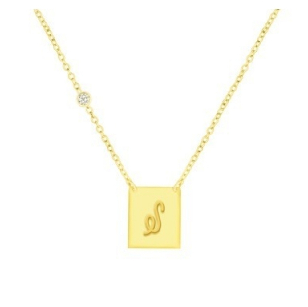 Savvy‎ Cie 18k Gold Vermeil Script Initial Pendant Necklace Letter S